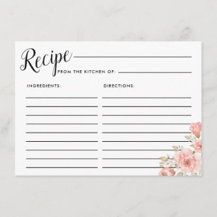Pink Rose Floral Bridal Shower Recipe Card