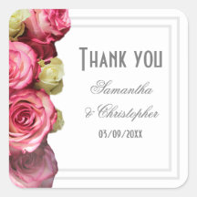 Pink rose floral bridal wedding thank you