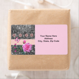 Pink Rose Floral Butterfly Hearts  Labels