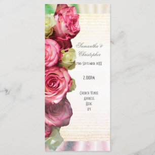 Pink rose floral church wedding program programme