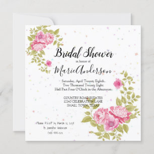 Pink Rose Floral Confetti Shower Invitation