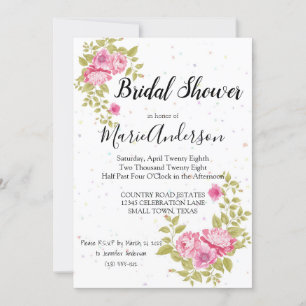 Pink Rose Floral Confetti Shower Invitation