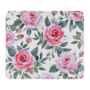 Pink Rose Floral Cottagecore Watercolor Pattern Cutting Board