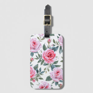 Pink Rose Floral Cottagecore Watercolor Pattern Luggage Tag