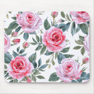 Pink Rose Floral Cottagecore Watercolor Pattern Mouse Mat