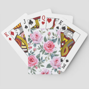 Pink Rose Floral Cottagecore Watercolor Pattern Playing Cards