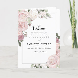 Pink Rose Floral Elegant Wedding Booklet Program Programme