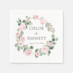 Pink Rose Floral Eucalyptus Wedding Napkins