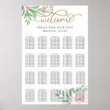 Pink Rose Floral Eucalyptus Wedding Seating Chart