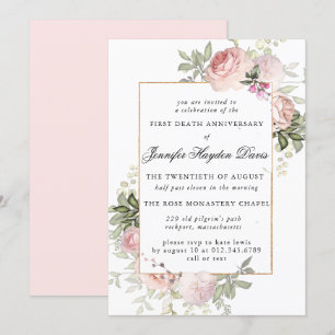 Pink Rose Floral First Death Anniversary Invitation