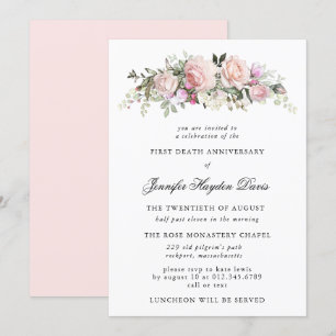 Pink Rose Floral First Death Anniversary Invitation