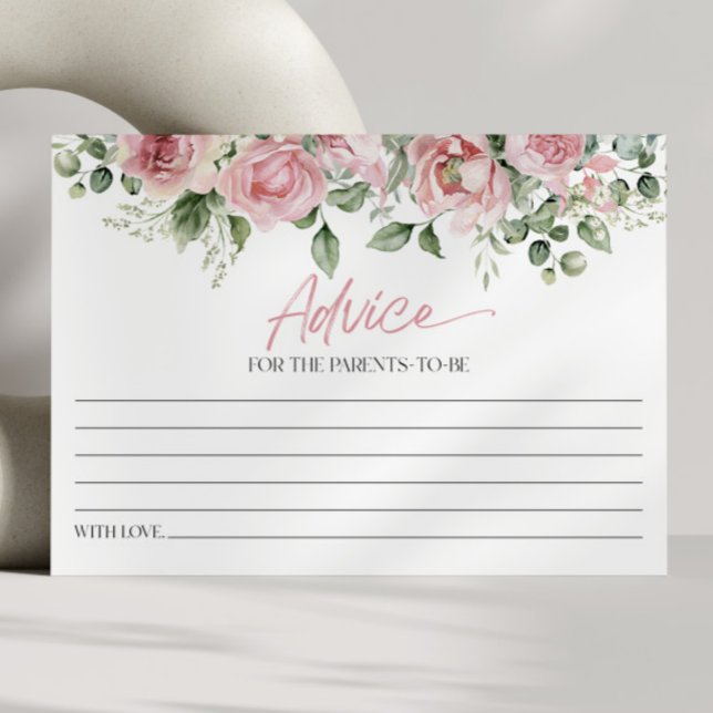 Pink Rose Floral Flower Baby Shower Advice Card (Creator Uploaded)