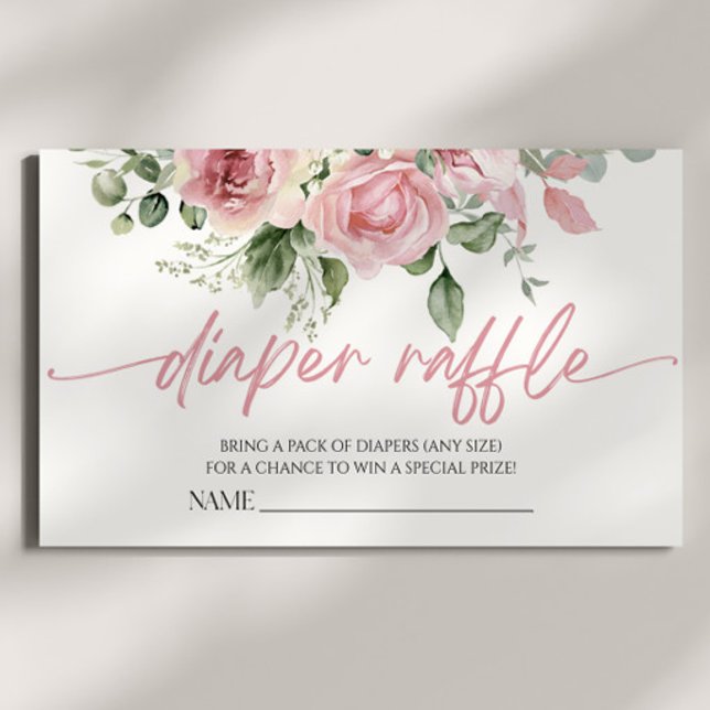 Pink Rose Floral Flower Baby Shower Diaper Raffle Enclosure Card (Creator Uploaded)