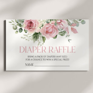 Pink Rose Floral Flower Baby Shower Diaper Raffle Enclosure Card
