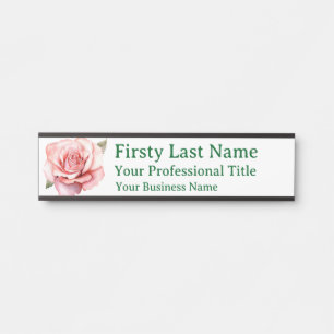 Pink Rose Floral Flowers Office Door Sign