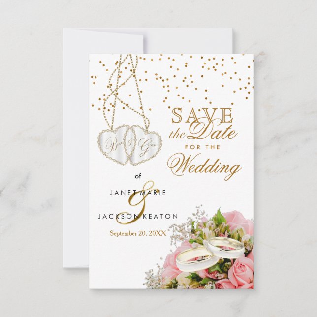 Pink Rose Floral Flowers Save The Date (Front)