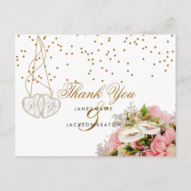 Pink Rose Floral Flowers - Thank You Postcard (Front)