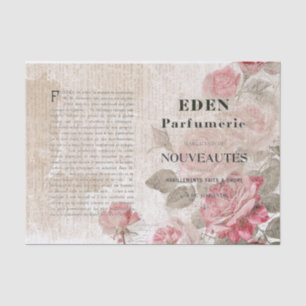 Pink Rose Floral French Script Shabby Decoupage    Tissue Paper