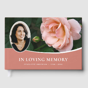 Pink Rose Floral Funeral Memorial Photo Guest Book