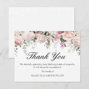 Pink Rose Floral Funeral Thank You Card