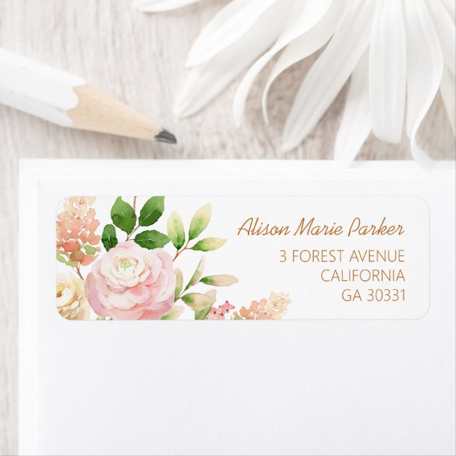 Pink Rose Floral Girl Baby Shower Return Address (Insitu)