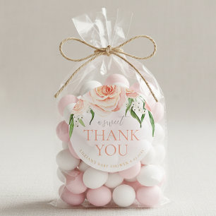 Pink Rose Floral Girl Baby Shower Thank You Classic Round Sticker