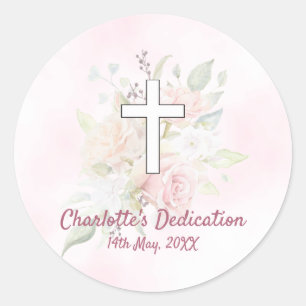 Pink rose floral girl Dedication Classic Round Sticker
