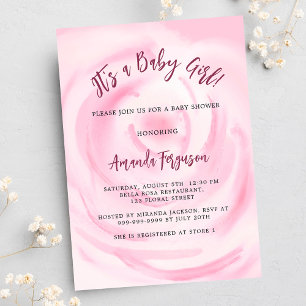 Pink rose floral girl luxury baby shower invitation