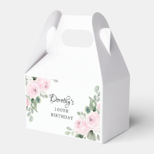 Pink Rose Floral Green Eucalyptus 100th Birthday Favour Box