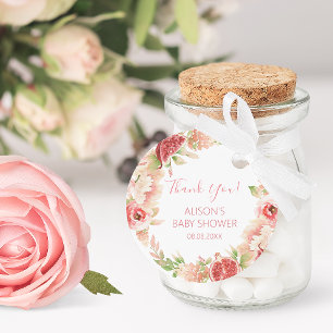 Pink Rose Floral Greenery Girl Baby Shower Classic Round Sticker