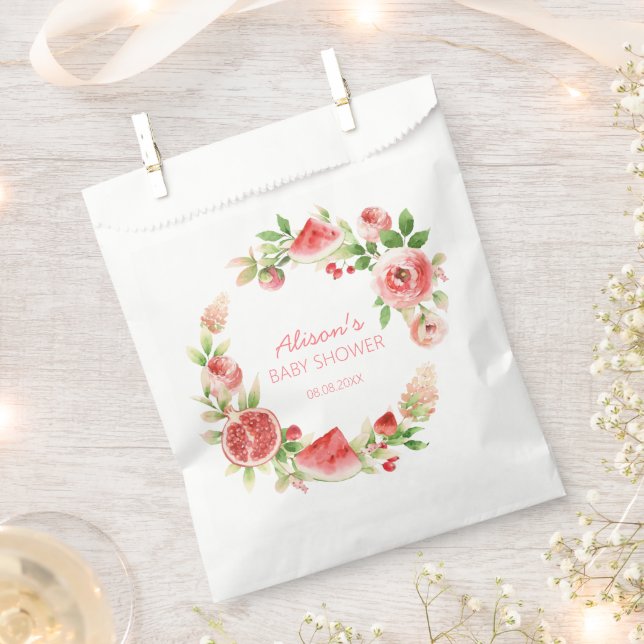 Pink Rose Floral Greenery Girl Baby Shower Favour Bags (Clipped)