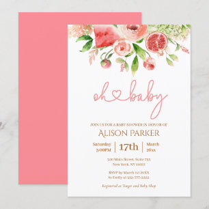 Pink Rose Floral Greenery Girl Baby Shower Invitat Invitation