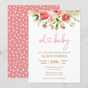 Pink Rose Floral Greenery Girl Baby Shower Invitation