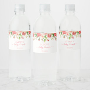 Pink Rose Floral Greenery Girl Baby Shower Water Bottle Label