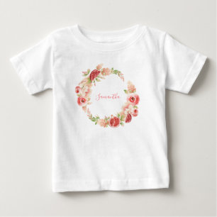 Pink Rose Floral Greenery Girl  Baby T-Shirt