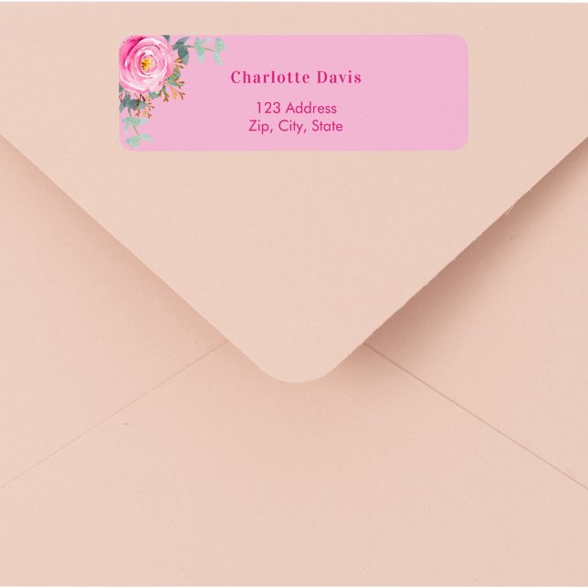 Pink rose floral greenery return address  (Creator Uploaded)