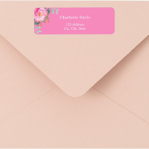 Pink rose floral greenery return address 