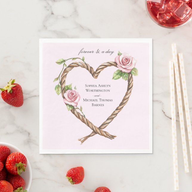 Pink Rose Floral Heart Wedding Napkin (Insitu)
