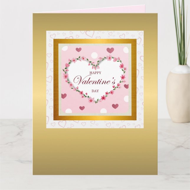 Pink Rose Floral Hearts Valentine's Day Gifts Card (Front)