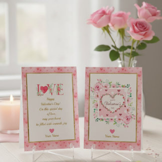 Pink Rose Floral Hearts Valentine's Day Gifts Card