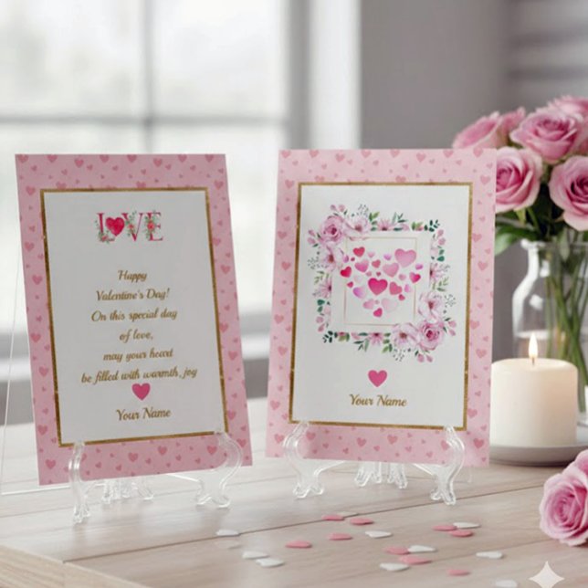 Pink Rose Floral Hearts Valentine's Day Gifts Card (Creator Uploaded)