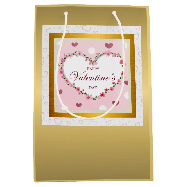 Pink Rose Floral Hearts Valentine's Day Gifts Medium Gift Bag (Front)