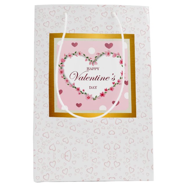Pink Rose Floral Hearts Valentine's Day Gifts Medium Gift Bag (Front)