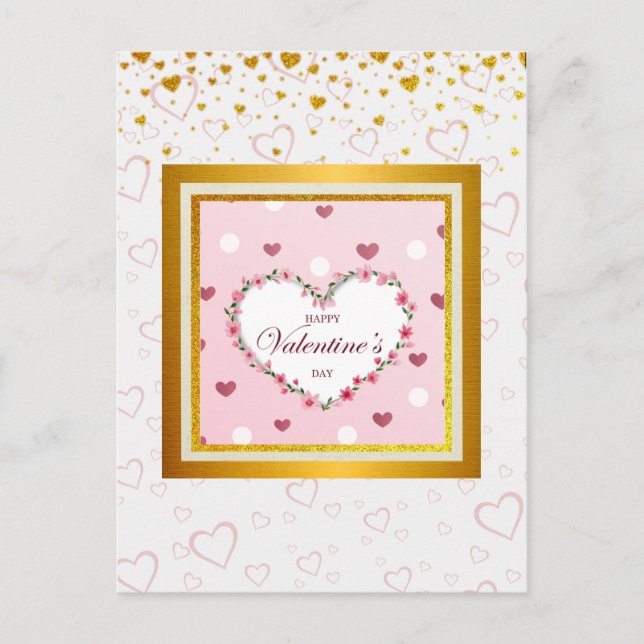 Pink Rose Floral Hearts Valentine's Day Gifts Postcard (Front)
