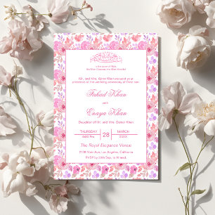 Pink Rose Floral Islamic Muslim Nikkah Wedding Invitation