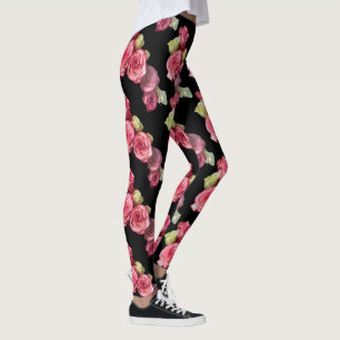 Pink rose floral leggings