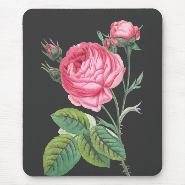 Pink rose floral modern mouse mat (Front)