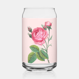 Pink rose floral modern pastel can glass