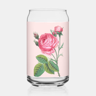 Pink rose floral modern pastel can glass