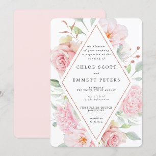 Pink Rose Floral Modern Waterolor Wedding Invitation